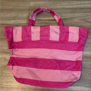 Victoria's Secret Bold Pink Striped Tote beach bag